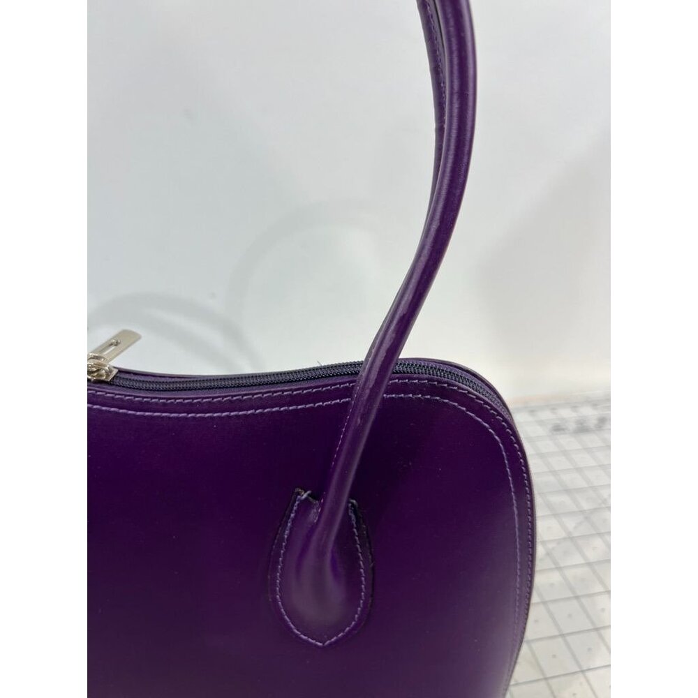 Vera Pelle Italian Purple Plum Leather Shoulder Bag Dual Handles Classic Look - Picture 8 of 8